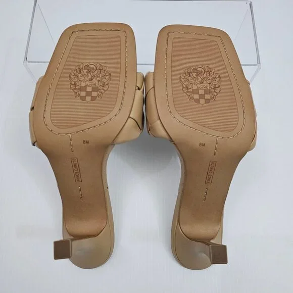 Vince Camuto Brelanie Braided Sandal Womens 8 Tan Woven Leather Mule Heels NEW - Picture 12 of 14